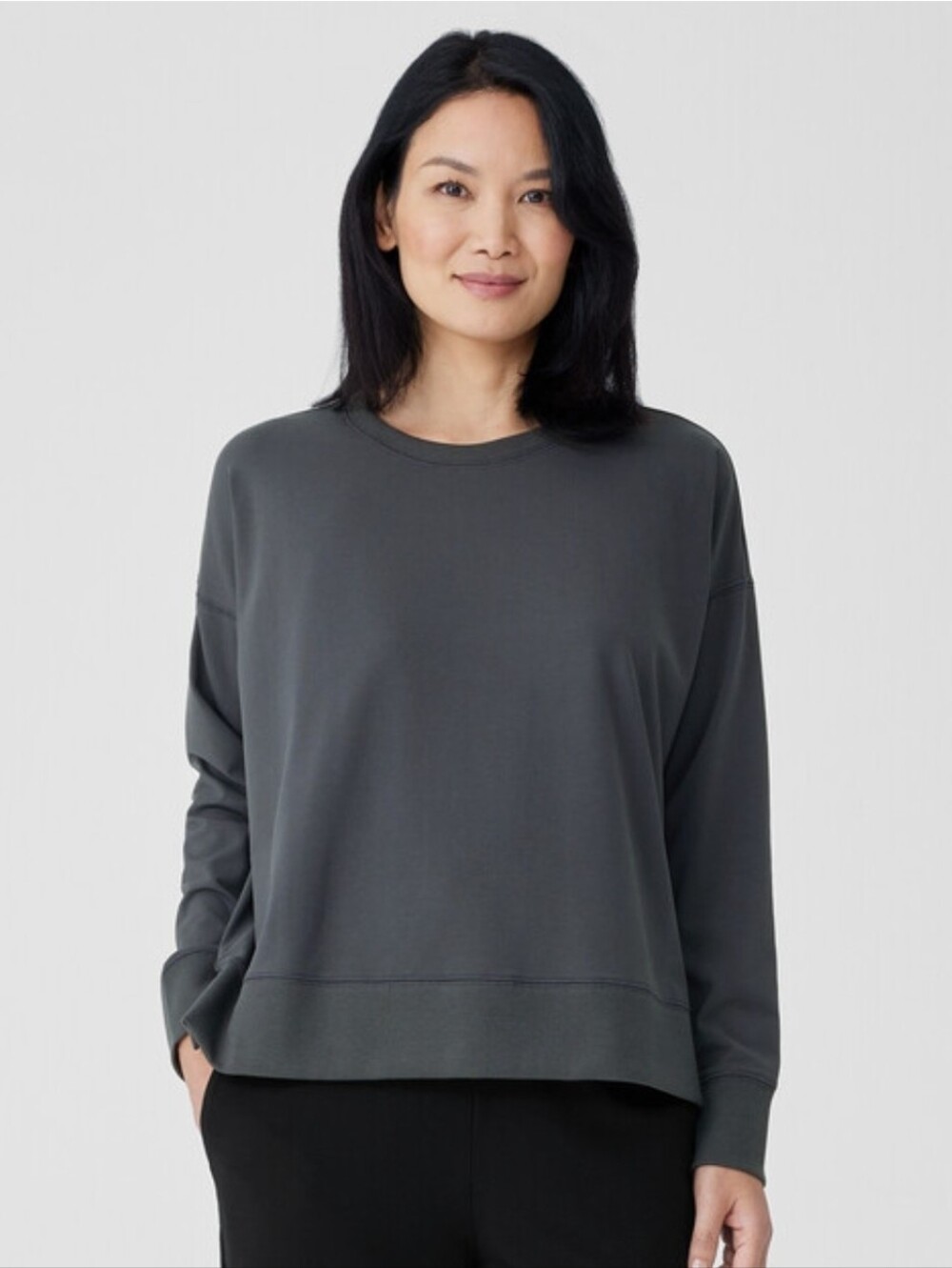 Eileen Fisher Crewneck Sweatshirt Organic Cotton Blend Gray Minimalist PL